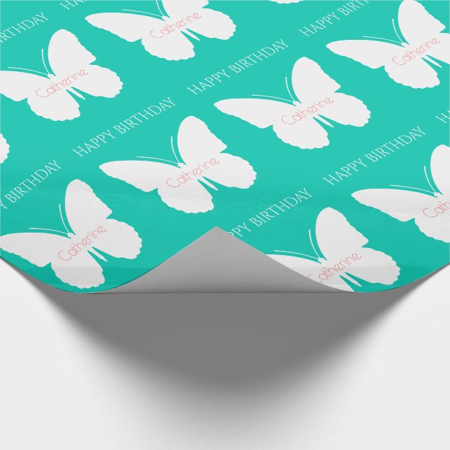White Butterflies on Island Sea Personalized Wrapping Paper (Corner)