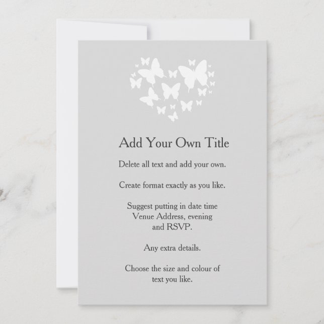 White Butterflies on Soft Gray Invite (Front)