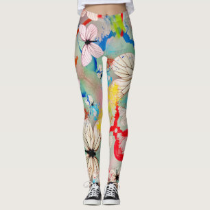 White Butterflies Paint Drips and Brush Strokes Leggings
