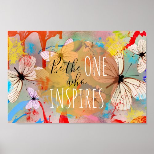 White Butterflies Paint Drips and Brush Strokes Poster