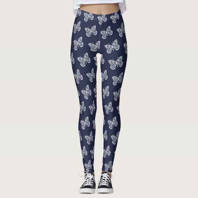 White Butterflies Pattern Leggings (Front)