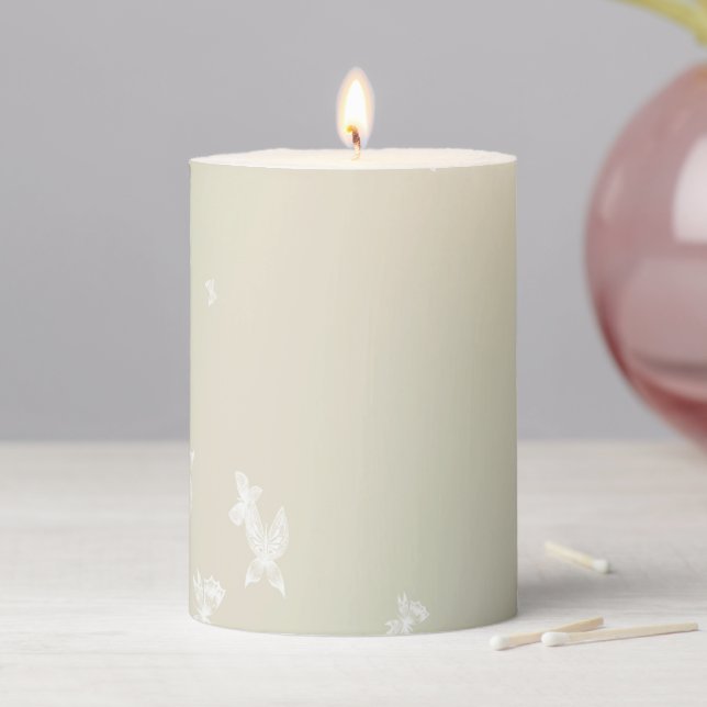 White Butterflies Pillar Candle (In Situ)