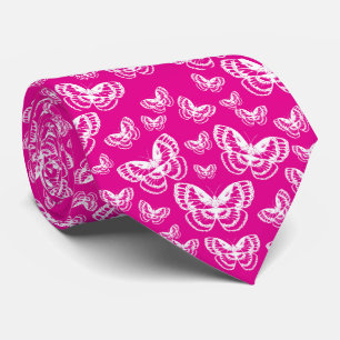 White Butterflies Pink Pattern Neck Tie