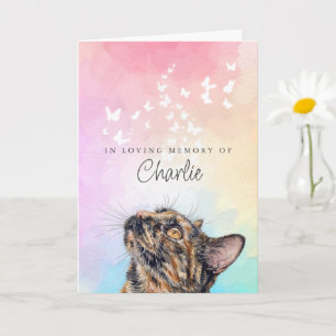 White Butterflies Rainbow Tortie Cat Loss Memorial Card