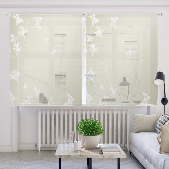 White Butterflies Sheer Curtains (Living Room)