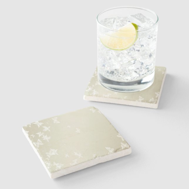 White Butterflies Stone Coaster (Side)