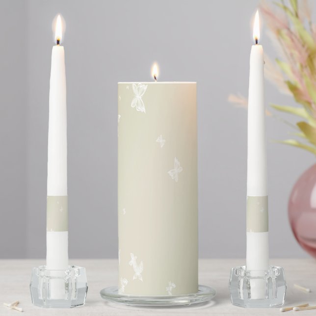 White Butterflies Unity Candle Set (In Situ)
