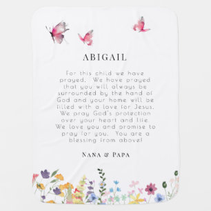 White Butterflies & Wildflowers Prayer for Child  Baby Blanket
