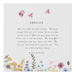 White Butterflies & Wildflowers Prayer for Child  Faux Canvas Print