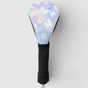 White Butterflies with Blue & Pink Flowers Golf Head Cover