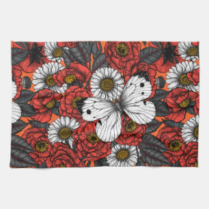 White butterfly and roses kitchen towel