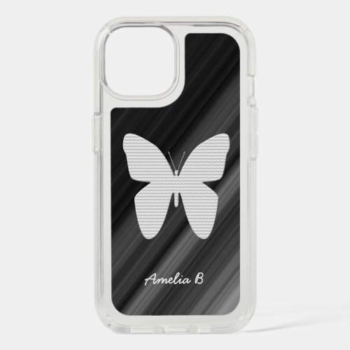 White Butterfly Art Drawing  Custom Name iPhone 15 Case