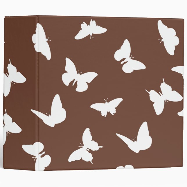 White Butterfly Brown Background Cute Aesthetic 3 Ring Binder (Front/Spine)