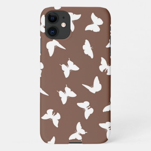 White Butterfly Brown Background Cute Aesthetic iPhone 11 Case