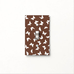 White Butterfly Brown Background Cute Aesthetic Light Switch Cover