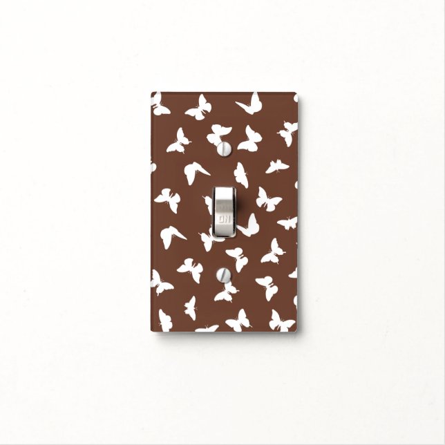 White Butterfly Brown Background Cute Aesthetic Light Switch Cover (In Situ)
