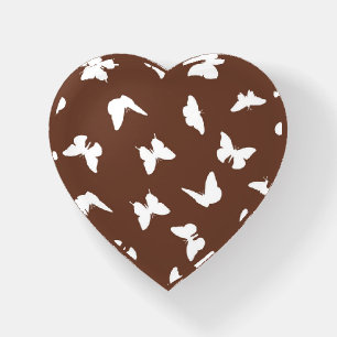 White Butterfly Brown Background Cute Aesthetic Paperweight