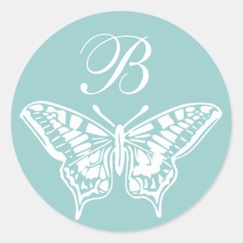 White Butterfly Customizable Monogram Sticker by Cardgallery at Zazzle
