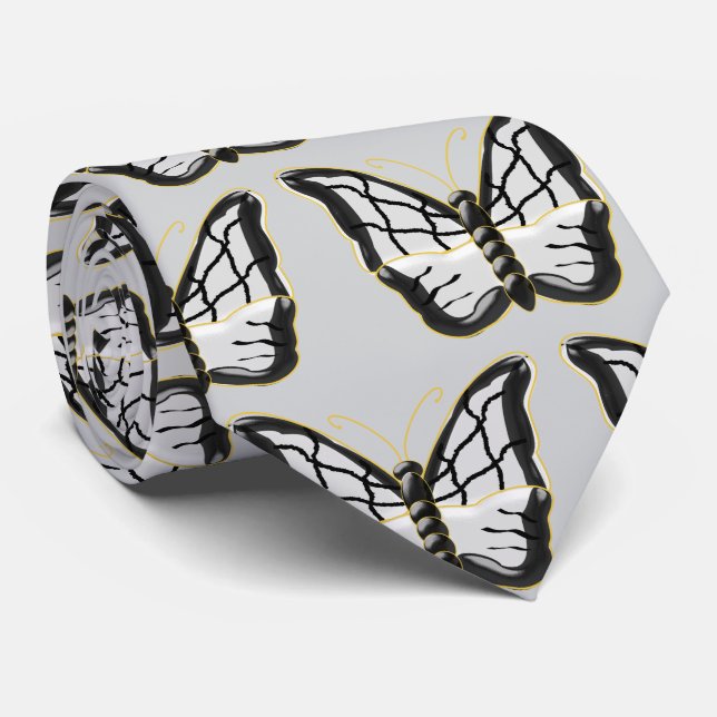 White Butterfly Design Neck Tie (Rolled)