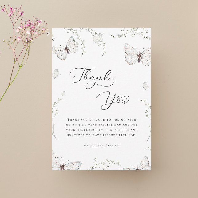 White Butterfly Garden Bridal Shower Thank You Card (Creator Uploaded)