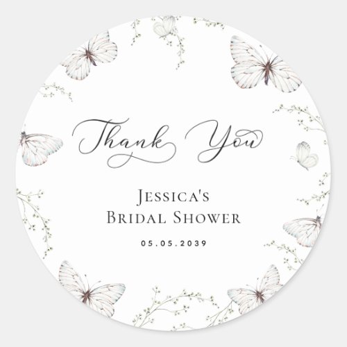 White Butterfly Garden Bridal Shower Thank You Classic Round Sticker