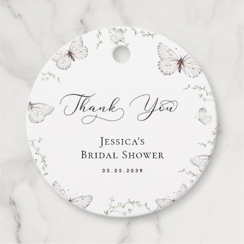 White Butterfly Garden Bridal Shower Thank You Favor Tags