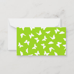 White Butterfly Green Background Aesthetic Pattern Note Card