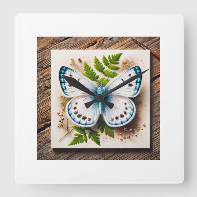 White Butterfly in Natural Setting 200724IREF220 - Square Wall Clock (Front)