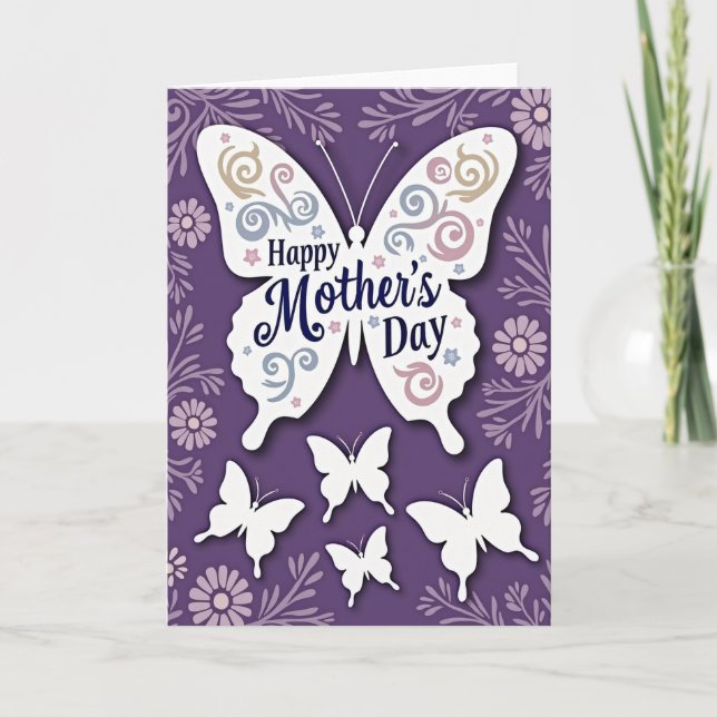 White Butterfly Mothers Day Card (Front)