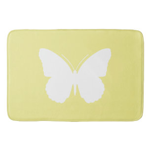 White Butterfly on Butter Yellow Bath Mat