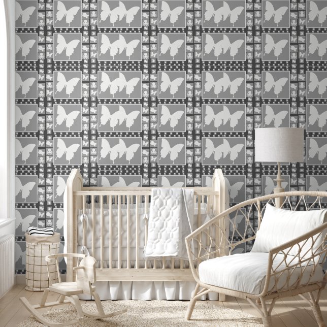 White Butterfly On Gray Wallpaper (Kids)