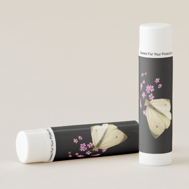 White Butterfly on Pink Flowers Lip Balm