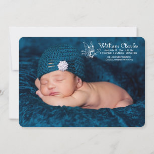 White Butterfly Photo Birth Announcement