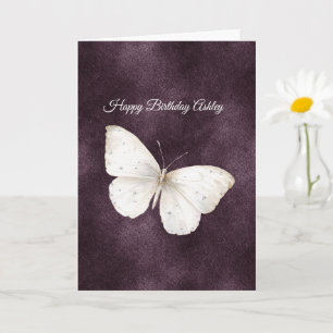 White Butterfly Purple Birthday Card