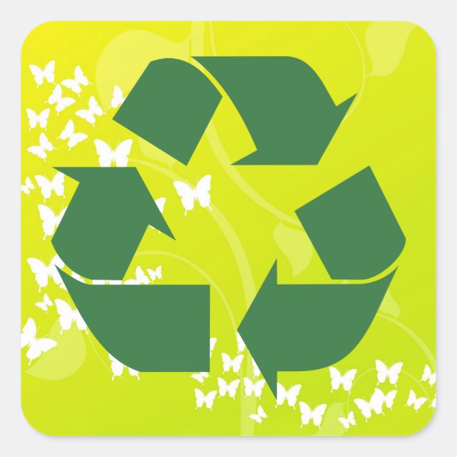 White Butterfly RECYCLE Stickers (Square) (Front)