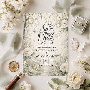 White Butterfly Spring Garden Wedding Save The Date