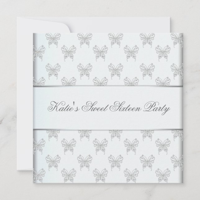 White Butterfly Sweet 16 Birthday Party Invitation (Front)