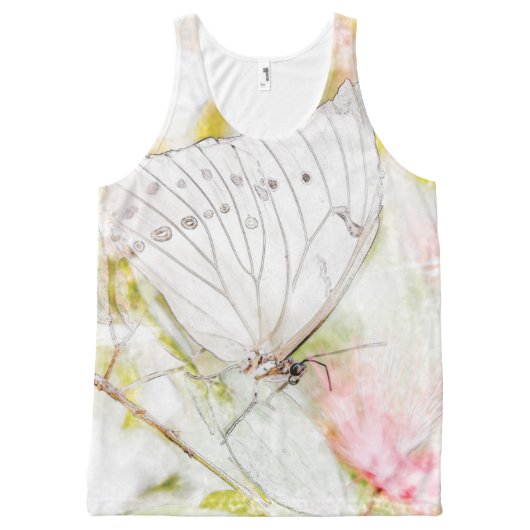 White Butterfly Watercolor Printed Unisex Tank (Front)