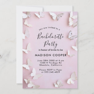 White butteries and pink  Bachelorette party Invitation