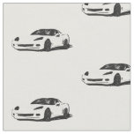 White C6 Corvette Hand Drawn Sketch Fabric