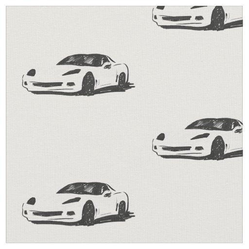 White C6 Corvette Hand Drawn Sketch Fabric