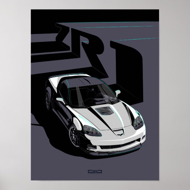 White C6 ZR1 illustration Poster (Front)