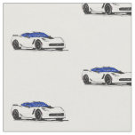 White C7 Corvette Hand Drawn Sketch Fabric