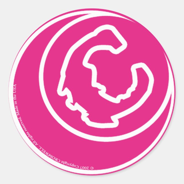 white C on Pink circle sticker (Front)