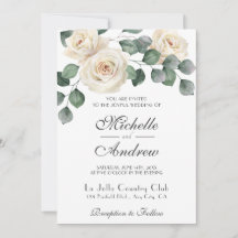 White Cabbage Roses Garden Wedding Invitation