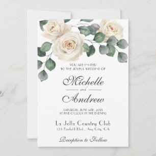 White Cabbage Roses Garden Wedding Invitation