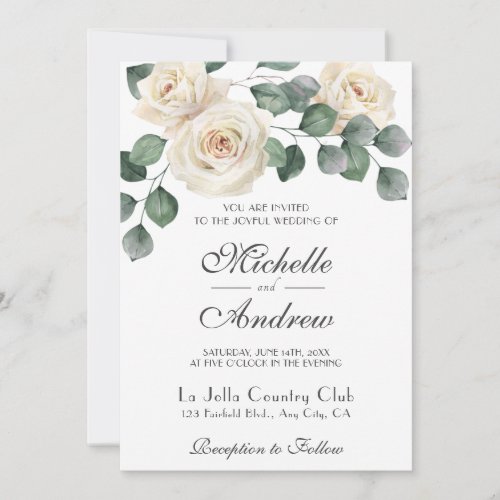 White Cabbage Roses Garden Wedding Invitation