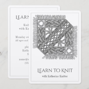 WHITE CABLE KNIT Knitting Classes Card