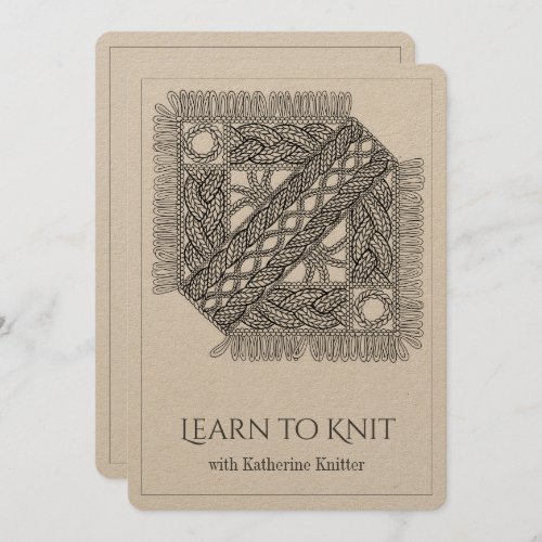 WHITE CABLE KNIT Knitting Classes Card 