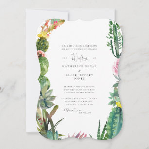 White Cactus Elegant Bride Parents Bracket Invitation